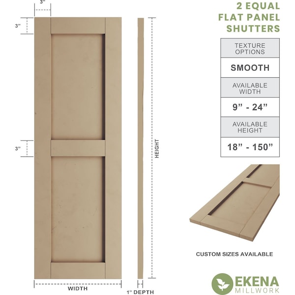 Rustic Two Equal Panel Flat Panel Smooth Faux Wood Shutters (Per Pair), Primed Tan, 15W X 84H